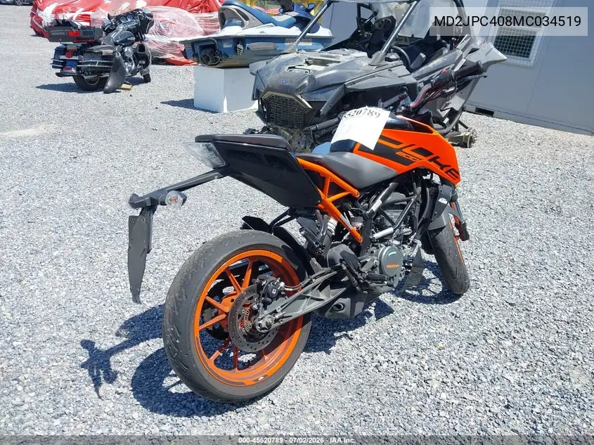 2021 Ktm 200 Duke VIN: MD2JPC408MC034519 Lot: 45520789