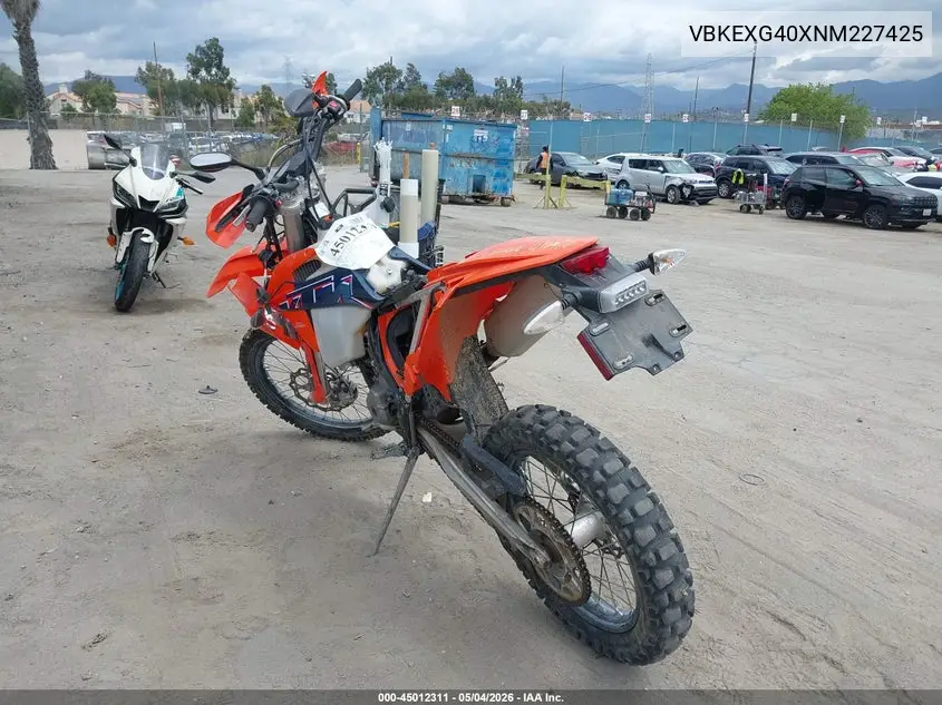 2022 Ktm 350 Exc-F VIN: VBKEXG40XNM227425 Lot: 45012311