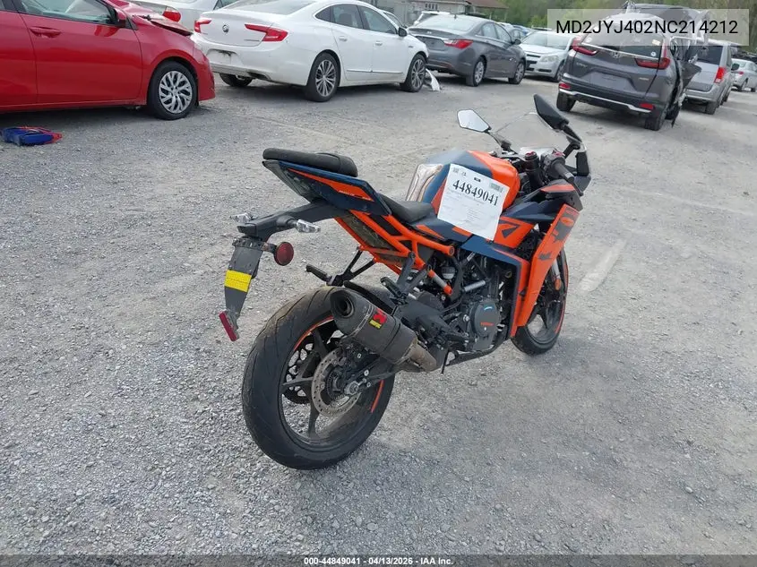 2022 Ktm 390 Rc VIN: MD2JYJ402NC214212 Lot: 44849041