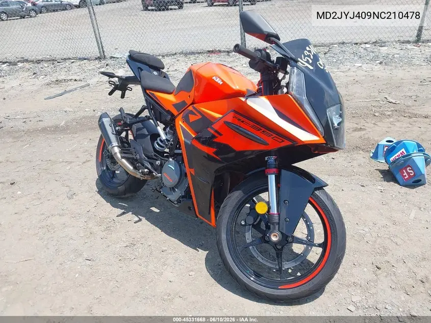 2022 Ktm 390 Rc VIN: MD2JYJ409NC210478 Lot: 45331668