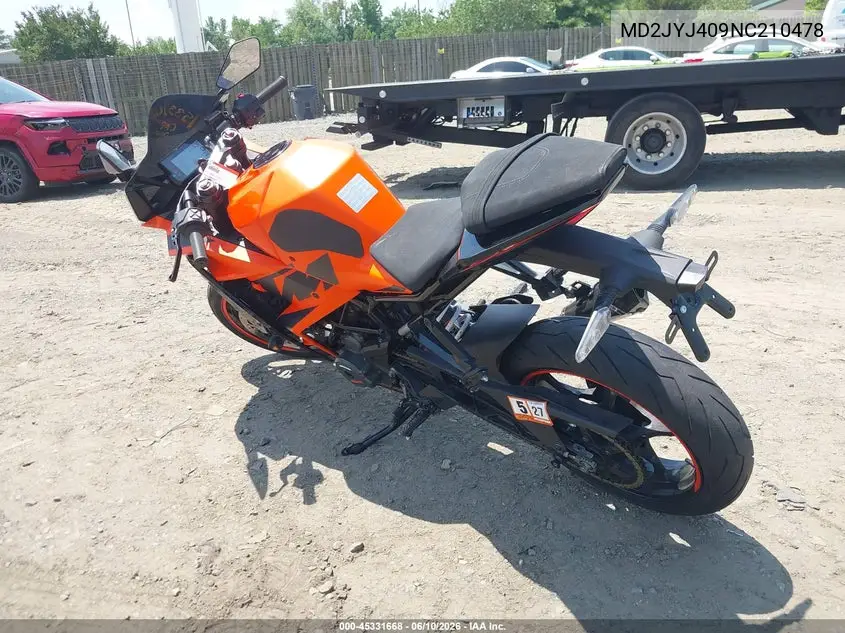 2022 Ktm 390 Rc VIN: MD2JYJ409NC210478 Lot: 45331668