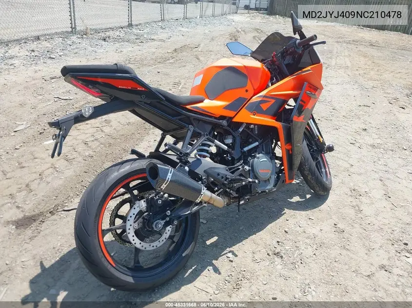 2022 Ktm 390 Rc VIN: MD2JYJ409NC210478 Lot: 45331668
