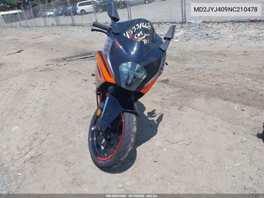 2022 Ktm 390 Rc VIN: MD2JYJ409NC210478 Lot: 45331668