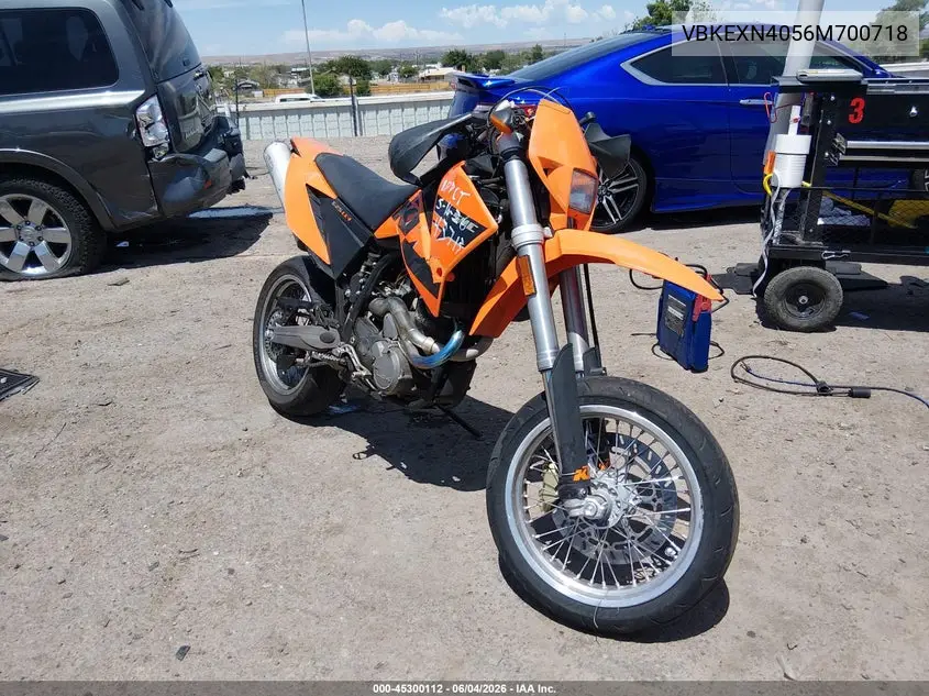 2006 Ktm 625 Smc VIN: VBKEXN4056M700718 Lot: 45300112