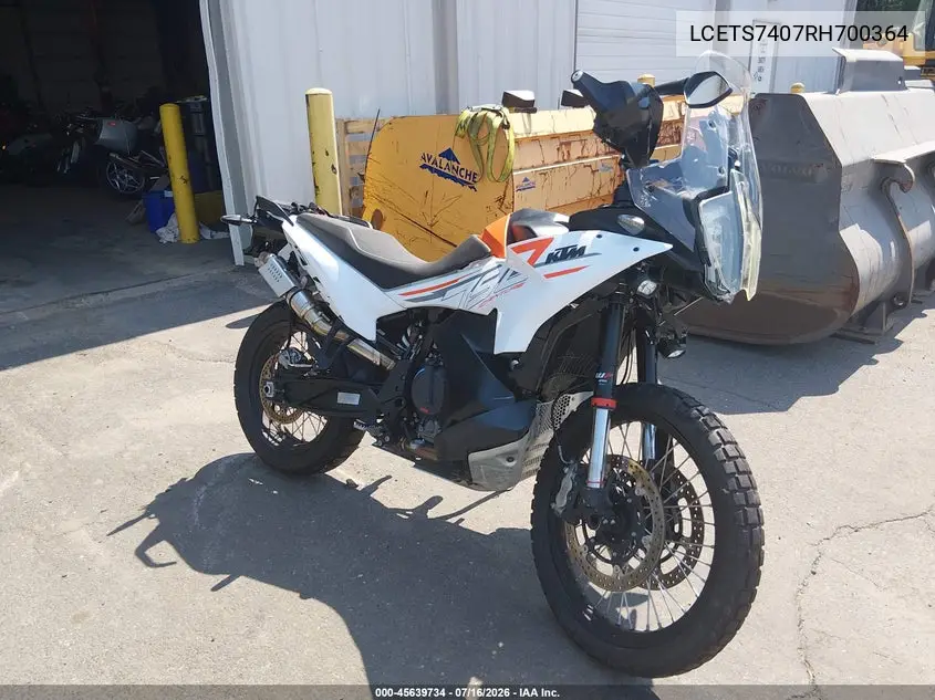 2024 Ktm 790 Adventure VIN: LCETS7407RH700364 Lot: 45639734