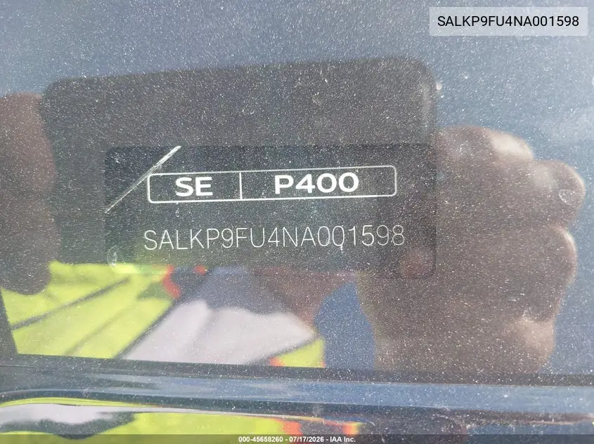 2022 Land Rover New Range Rover P400 Se VIN: SALKP9FU4NA001598 Lot: 45658260