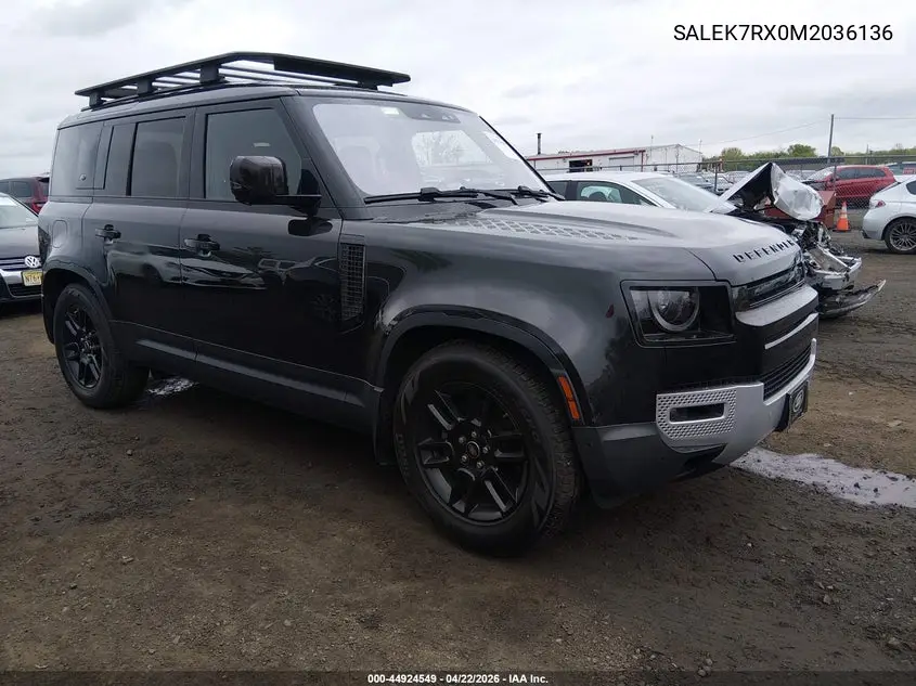 2021 Land Rover Defender 110 Standard VIN: SALEK7RX0M2036136 Lot: 44924549