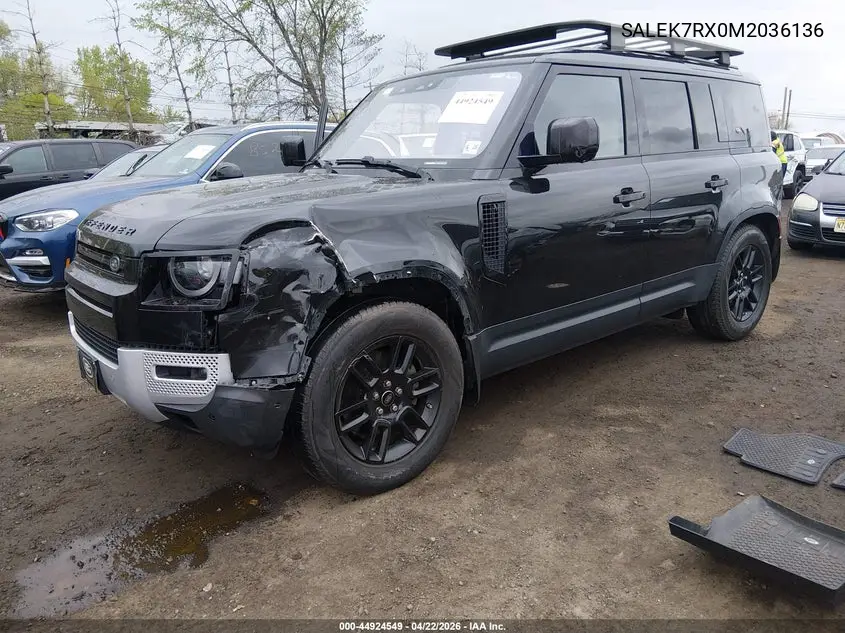 2021 Land Rover Defender 110 Standard VIN: SALEK7RX0M2036136 Lot: 44924549