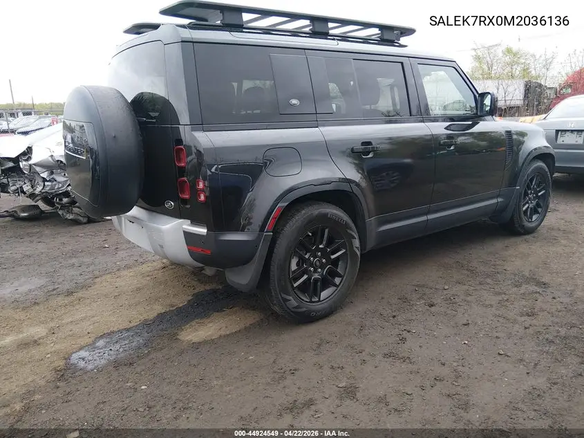 2021 Land Rover Defender 110 Standard VIN: SALEK7RX0M2036136 Lot: 44924549