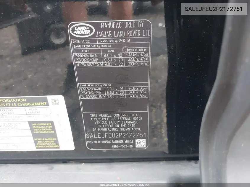 2023 Land Rover Defender 130 S VIN: SALEJFEU2P2172751 Lot: 45524024