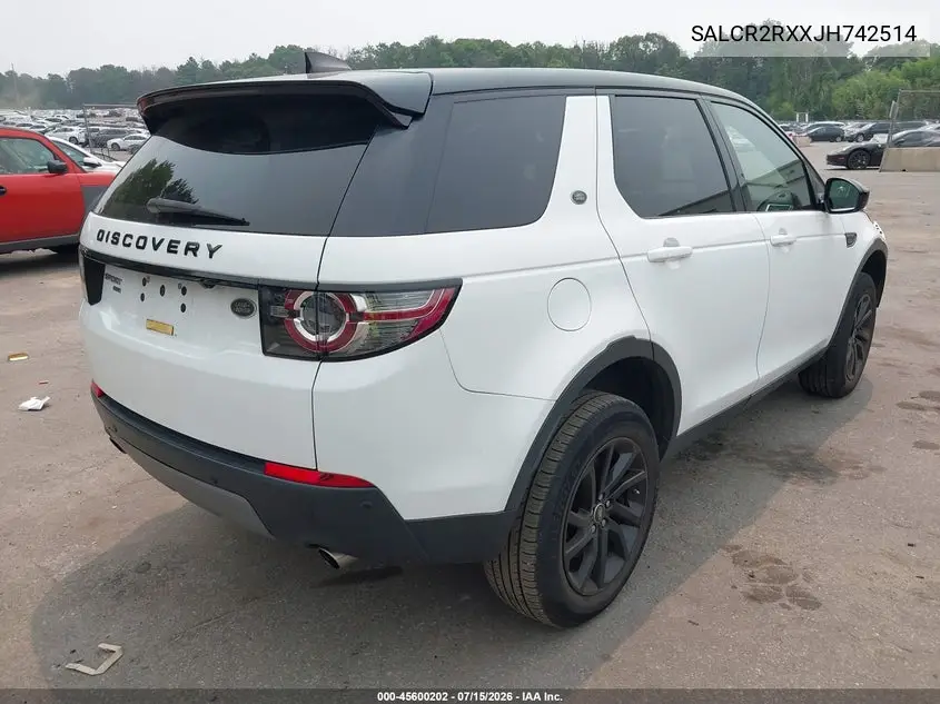 2018 Land Rover Discovery Sport Hse VIN: SALCR2RXXJH742514 Lot: 45600202