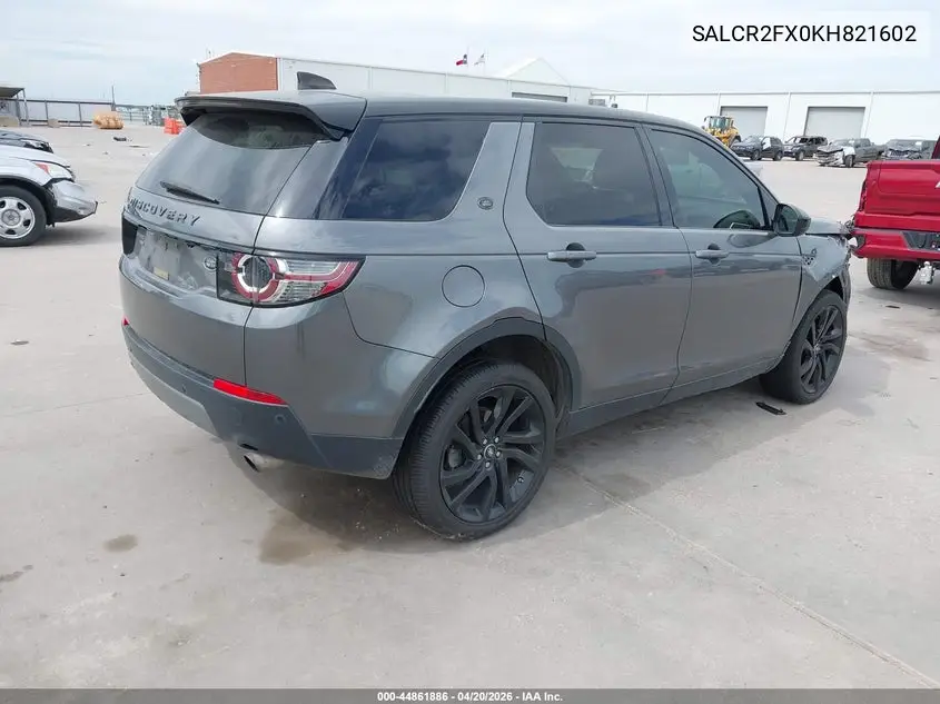 2019 Land Rover Discovery Sport Hse/Landmark Edition VIN: SALCR2FX0KH821602 Lot: 44861886