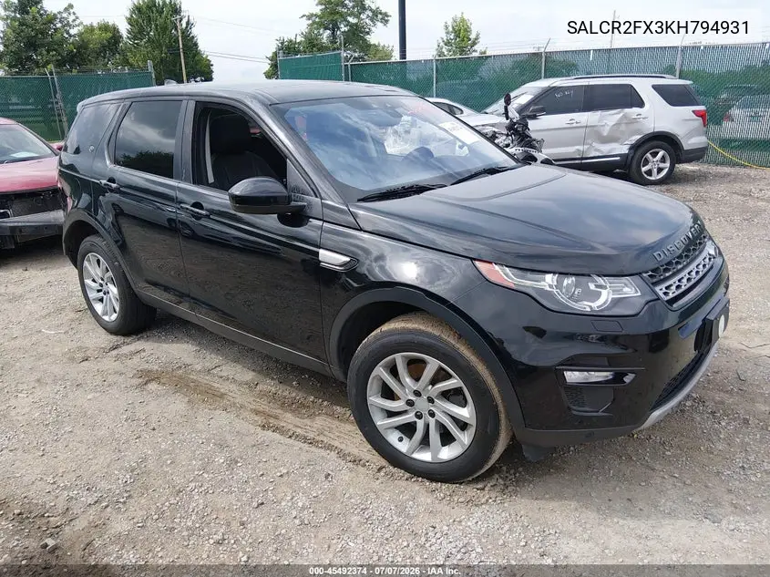 2019 Land Rover Discovery Sport Hse/Landmark Edition VIN: SALCR2FX3KH794931 Lot: 45492374
