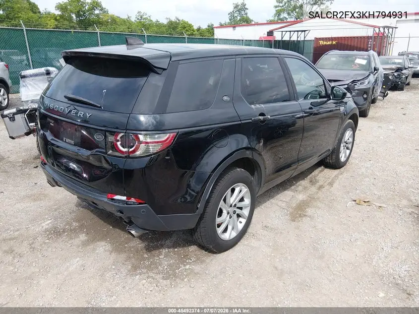 2019 Land Rover Discovery Sport Hse/Landmark Edition VIN: SALCR2FX3KH794931 Lot: 45492374