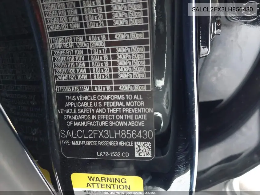 2020 Land Rover Discovery Sport R-Dynamic Se VIN: SALCL2FX3LH856430 Lot: 45379965