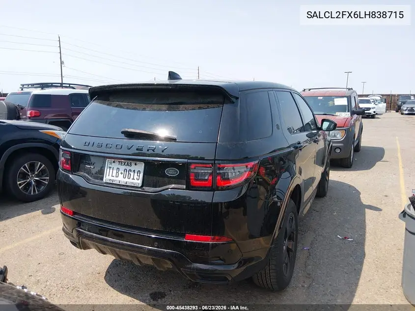 2020 Land Rover Discovery Sport R-Dynamic Se VIN: SALCL2FX6LH838715 Lot: 45438293