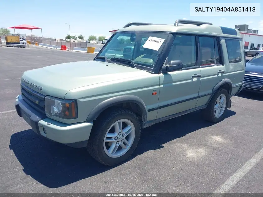 2004 Land Rover Discovery Se VIN: SALTY19404A851418 Lot: 45408067