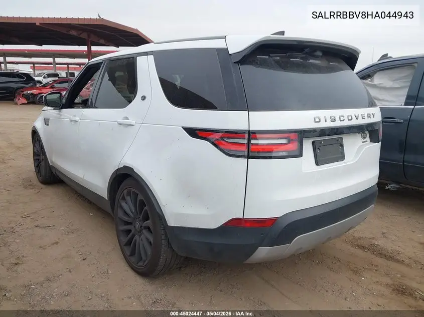 2017 Land Rover Discovery Hse VIN: SALRRBBV8HA044943 Lot: 45024447