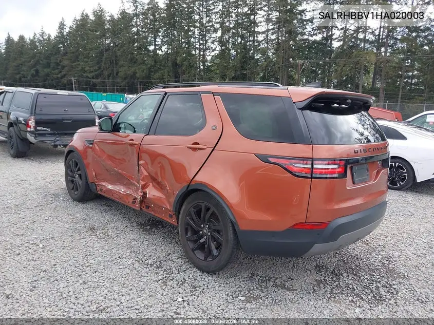 2017 Land Rover Discovery Hse Luxury VIN: SALRHBBV1HA020003 Lot: 45060089