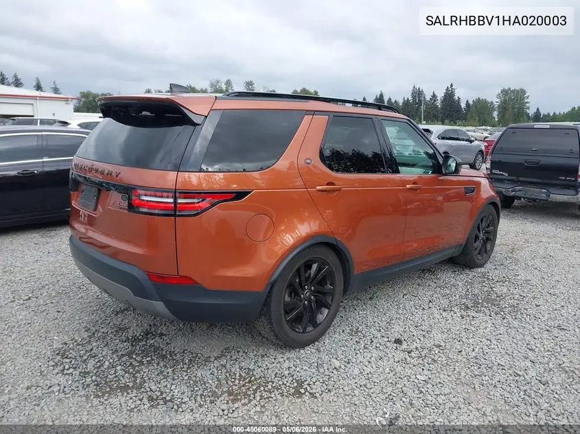 2017 Land Rover Discovery Hse Luxury VIN: SALRHBBV1HA020003 Lot: 45060089