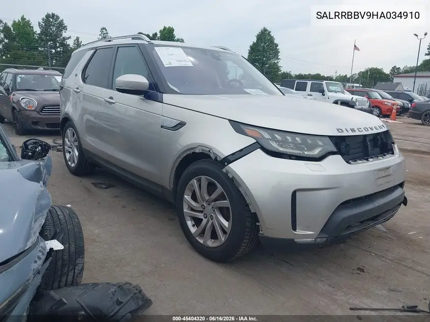 2017 Land Rover Discovery Hse VIN: SALRRBBV9HA034910 Lot: 45404320