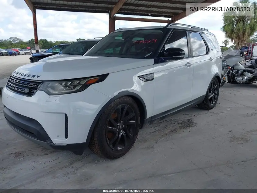 2018 Land Rover Discovery Hse VIN: SALRR2RK3JA078533 Lot: 45390279