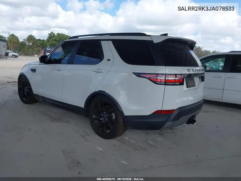 2018 Land Rover Discovery Hse VIN: SALRR2RK3JA078533 Lot: 45390279