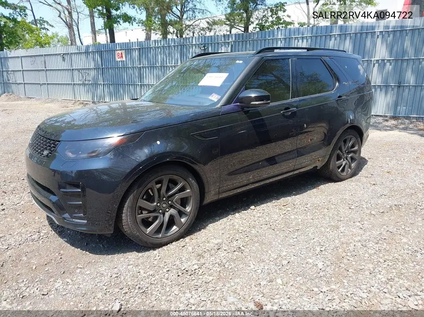 2019 Land Rover Discovery Hse VIN: SALRR2RV4KA094722 Lot: 45076641