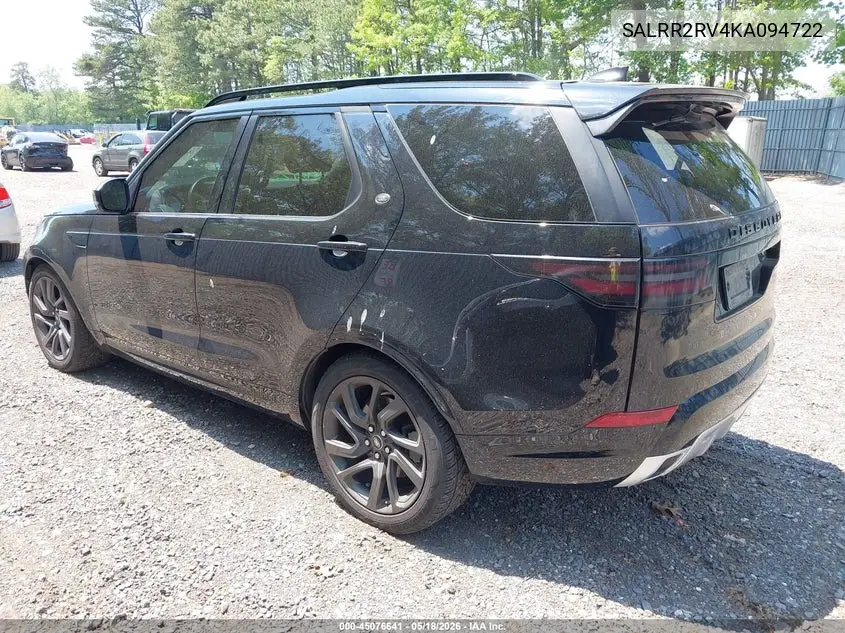 2019 Land Rover Discovery Hse VIN: SALRR2RV4KA094722 Lot: 45076641