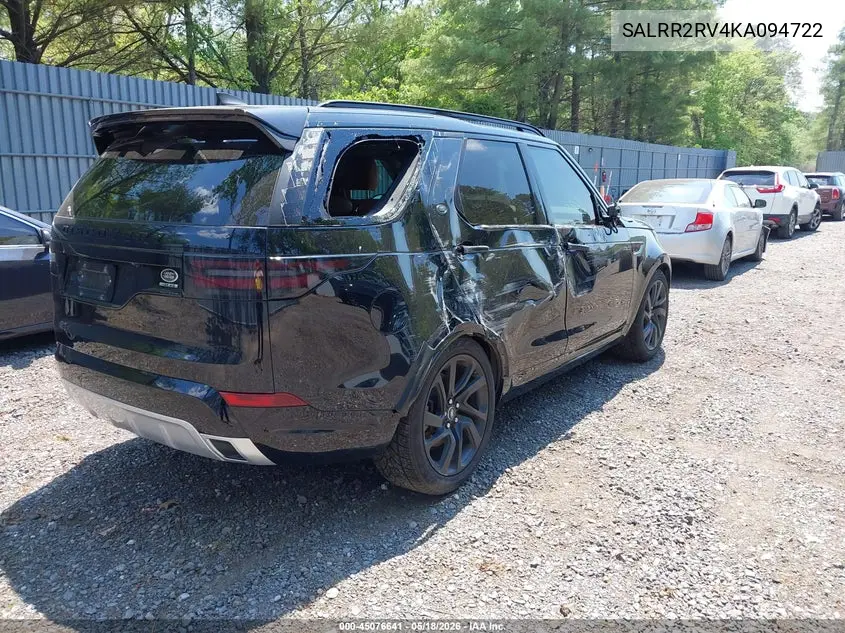 2019 Land Rover Discovery Hse VIN: SALRR2RV4KA094722 Lot: 45076641