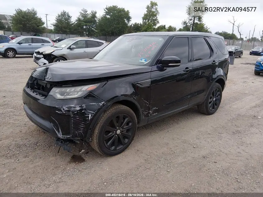 2019 Land Rover Discovery Se VIN: SALRG2RV2KA094577 Lot: 45316416