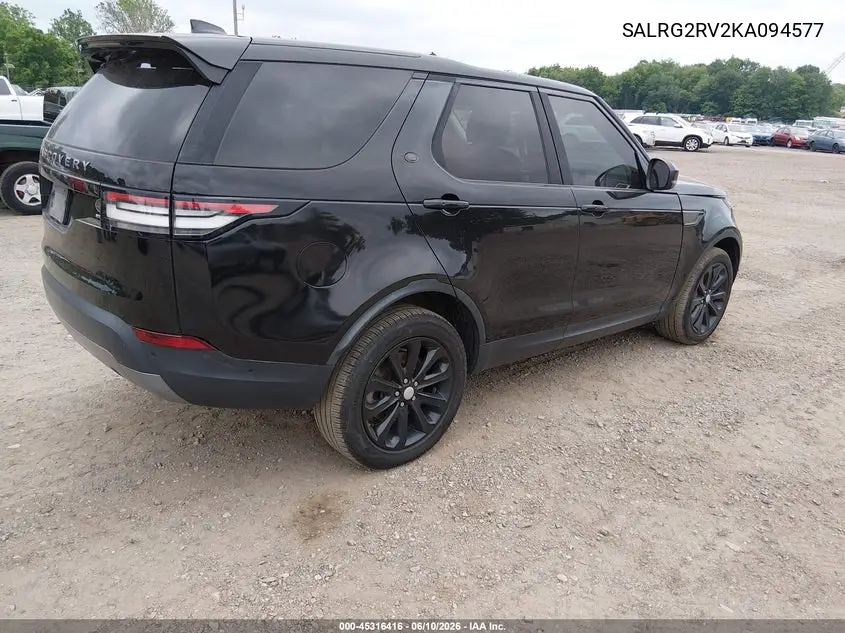 2019 Land Rover Discovery Se VIN: SALRG2RV2KA094577 Lot: 45316416