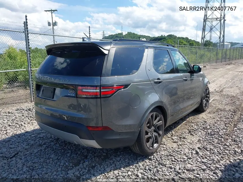 2019 Land Rover Discovery Hse VIN: SALRR2RV1K2407767 Lot: 45420401