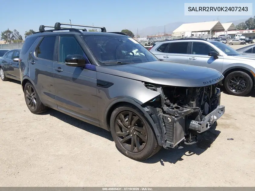 2019 Land Rover Discovery Hse VIN: SALRR2RV0K2407243 Lot: 45605431