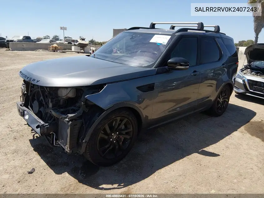 2019 Land Rover Discovery Hse VIN: SALRR2RV0K2407243 Lot: 45605431