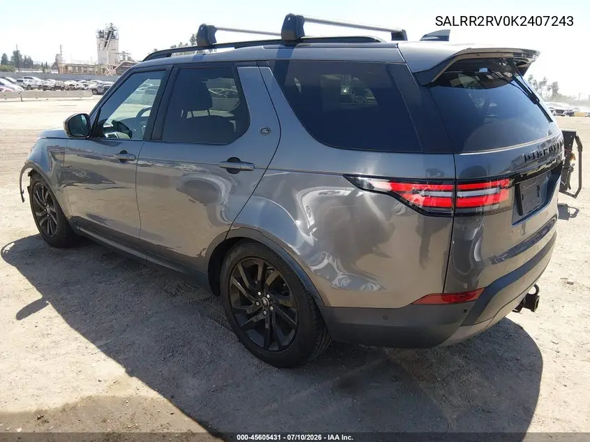 2019 Land Rover Discovery Hse VIN: SALRR2RV0K2407243 Lot: 45605431