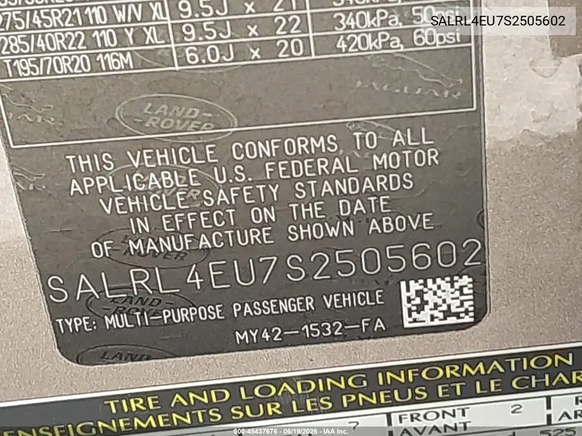 2025 Land Rover Discovery P360 Dynamic Se VIN: SALRL4EU7S2505602 Lot: 45437676
