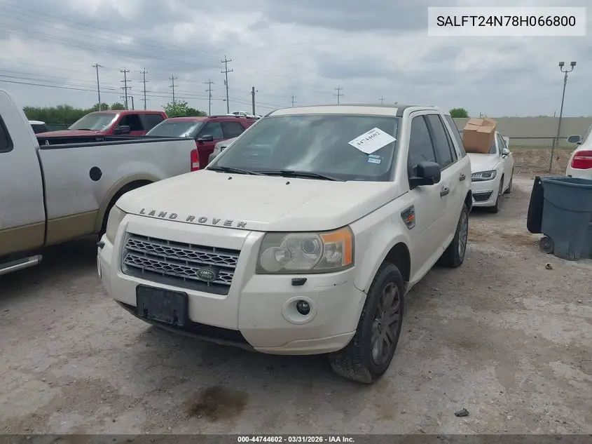 2008 Land Rover Lr2 Hse VIN: SALFT24N78H066800 Lot: 44744602