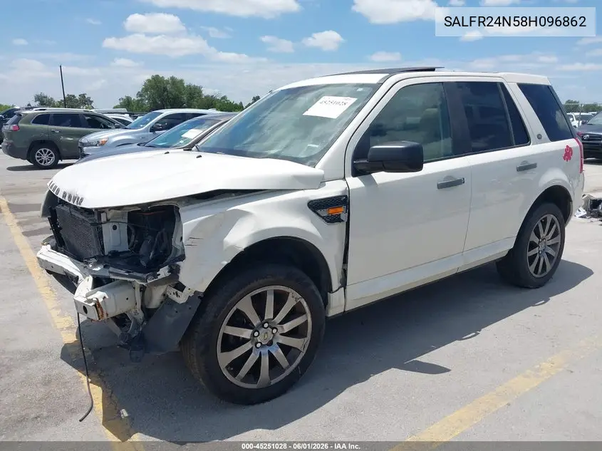 2008 Land Rover Lr2 Hse VIN: SALFR24N58H096862 Lot: 45251028