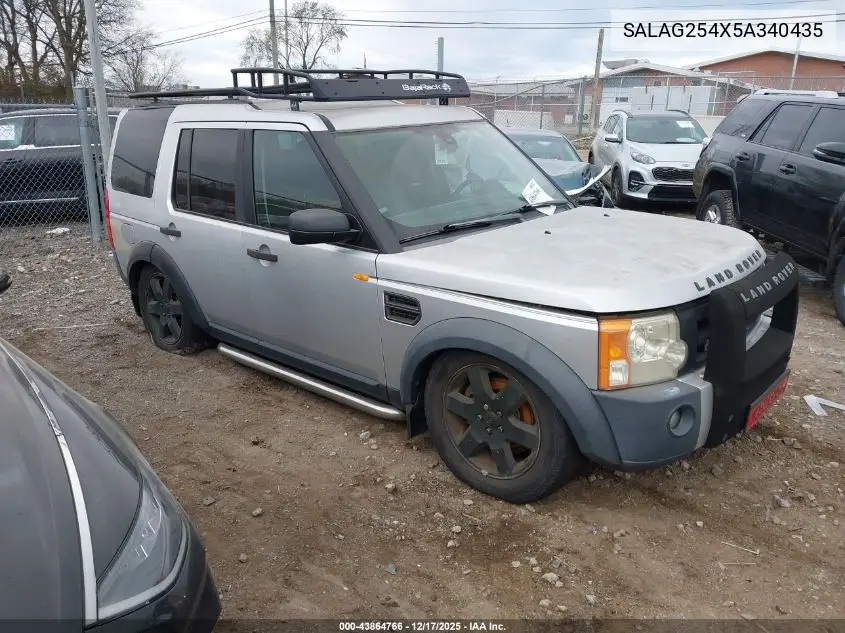 2005 Land Rover Lr3 Hse VIN: SALAG254X5A340435 Lot: 43864766