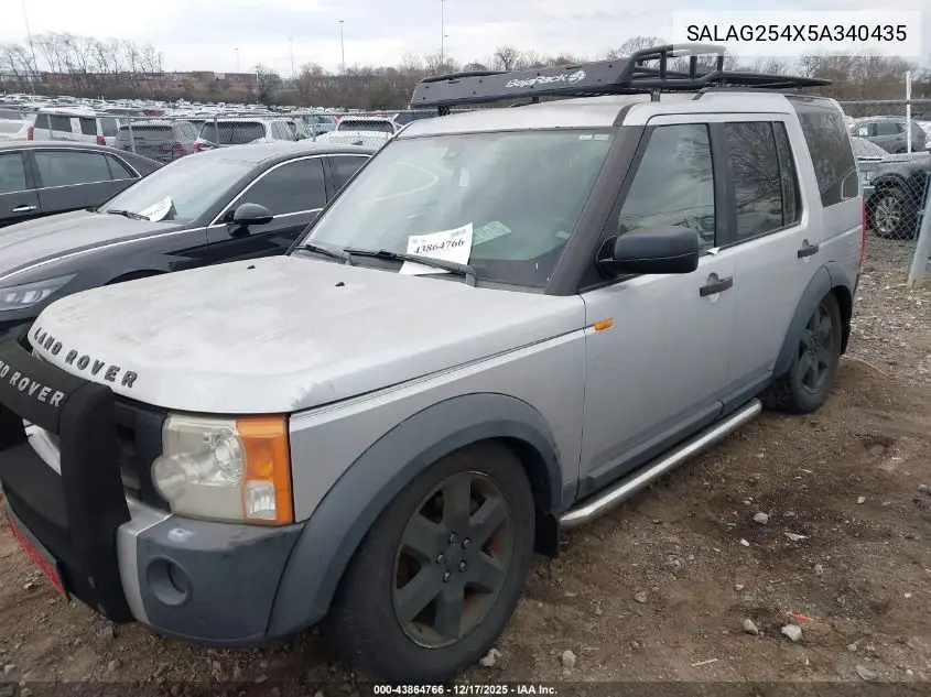 2005 Land Rover Lr3 Hse VIN: SALAG254X5A340435 Lot: 43864766