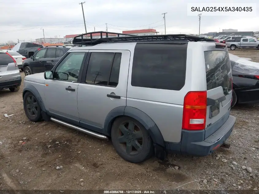 2005 Land Rover Lr3 Hse VIN: SALAG254X5A340435 Lot: 43864766