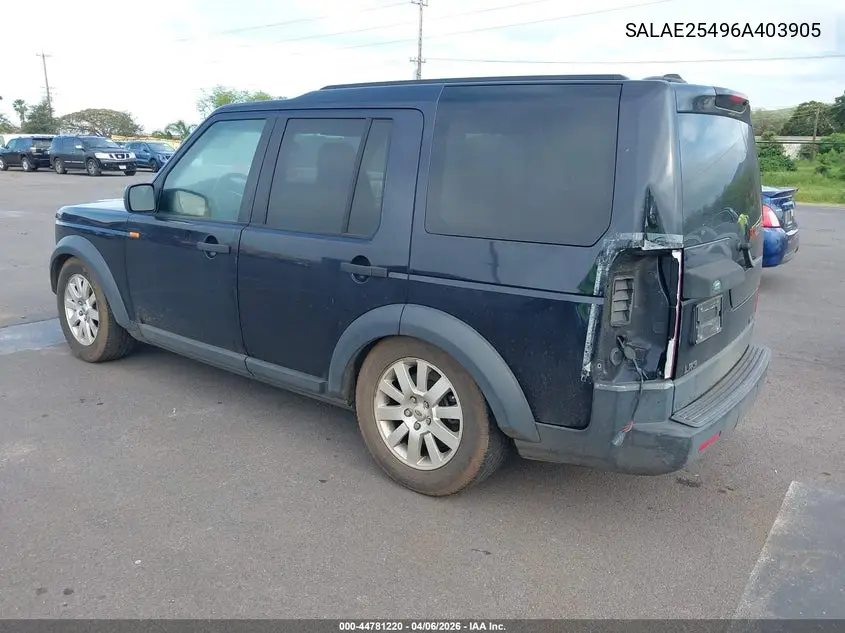2006 Land Rover Lr3 V8 Se VIN: SALAE25496A403905 Lot: 44781220