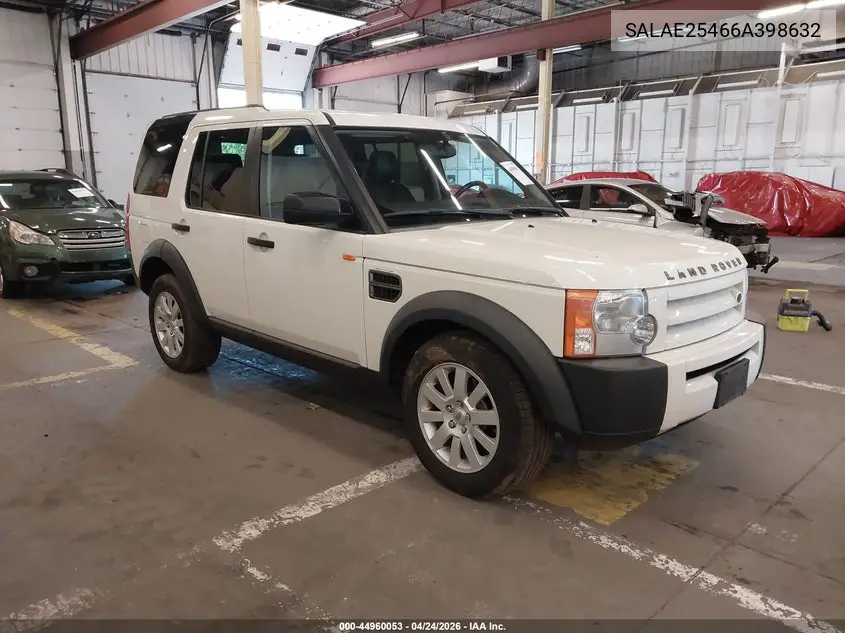 2006 Land Rover Lr3 V8 Se VIN: SALAE25466A398632 Lot: 44960053