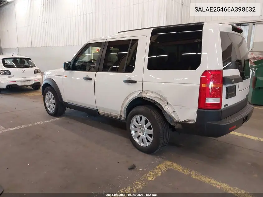 2006 Land Rover Lr3 V8 Se VIN: SALAE25466A398632 Lot: 44960053