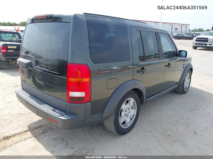 2006 Land Rover Lr3 V6 VIN: SALAC24406A351569 Lot: 45319046