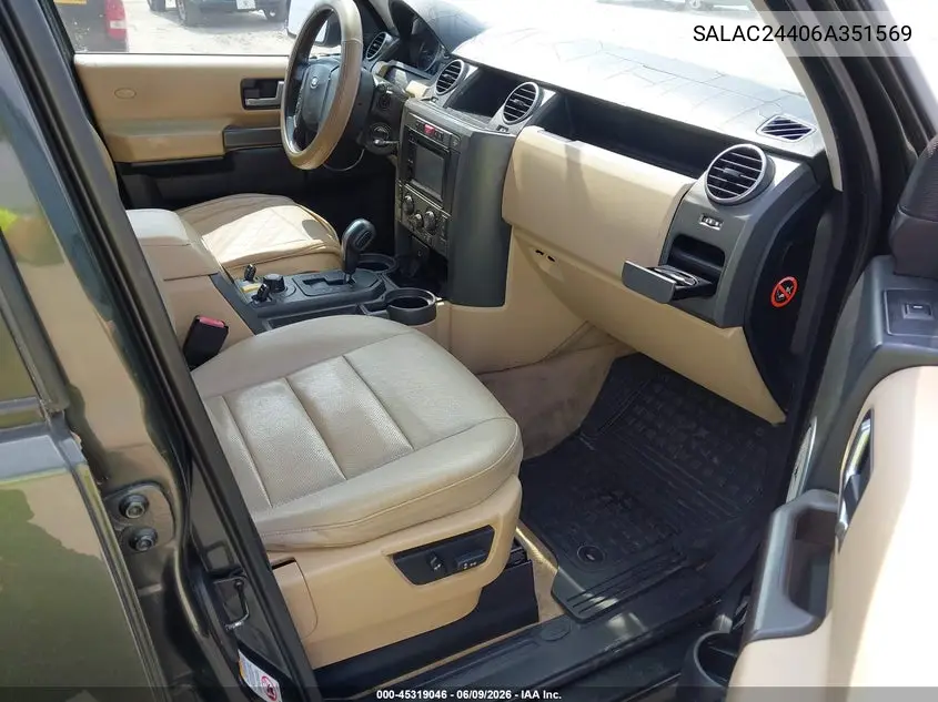 2006 Land Rover Lr3 V6 VIN: SALAC24406A351569 Lot: 45319046