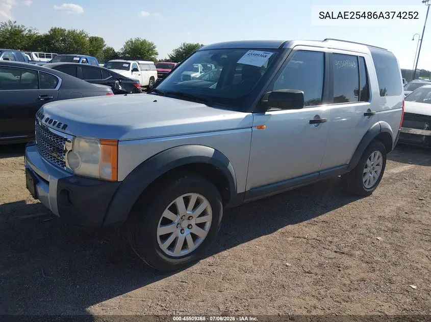 2006 Land Rover Lr3 V8 Se VIN: SALAE25486A374252 Lot: 45509368