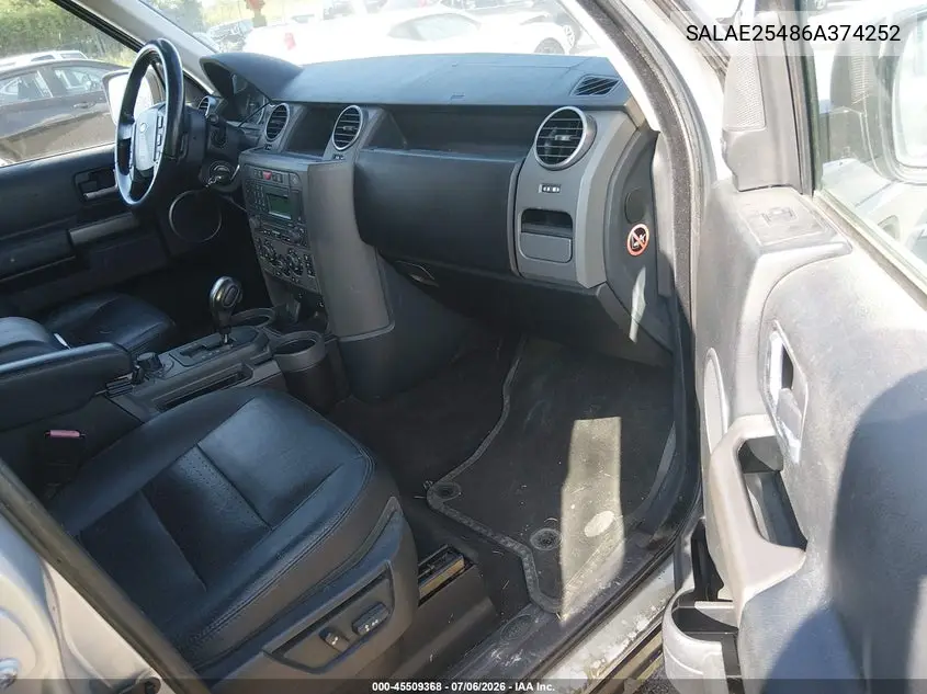 2006 Land Rover Lr3 V8 Se VIN: SALAE25486A374252 Lot: 45509368