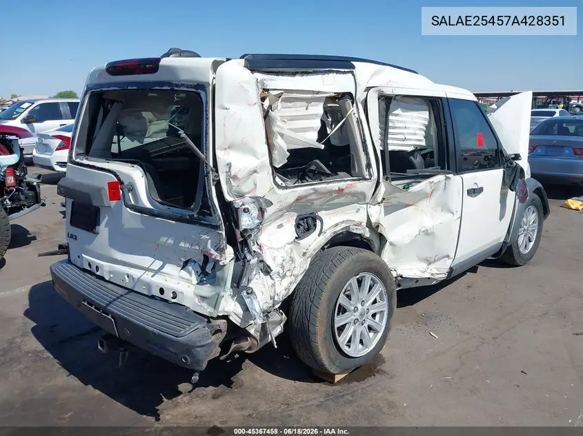 2007 Land Rover Lr3 V8 Se VIN: SALAE25457A428351 Lot: 45367458